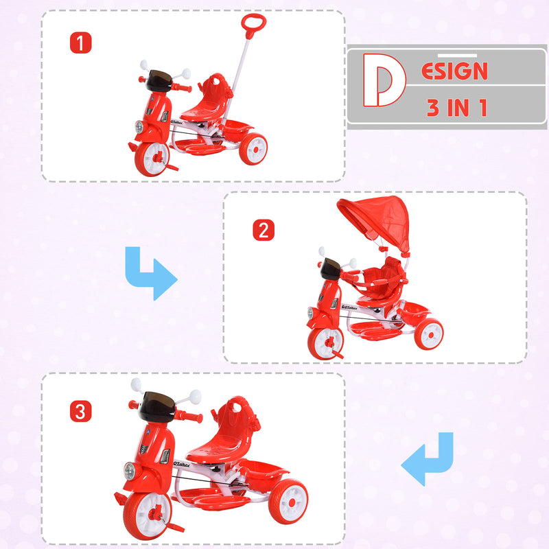 Triciclo Passeggino con Seggiolino Reversibile per Bambini   Rosso-5