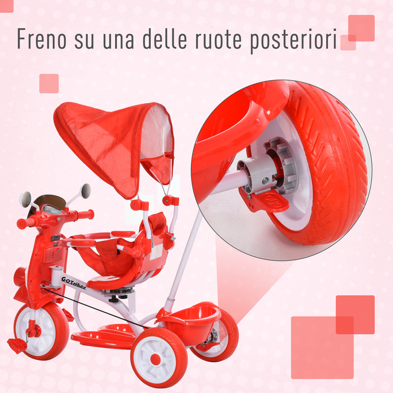 Triciclo Passeggino con Seggiolino Reversibile per Bambini   Rosso-7