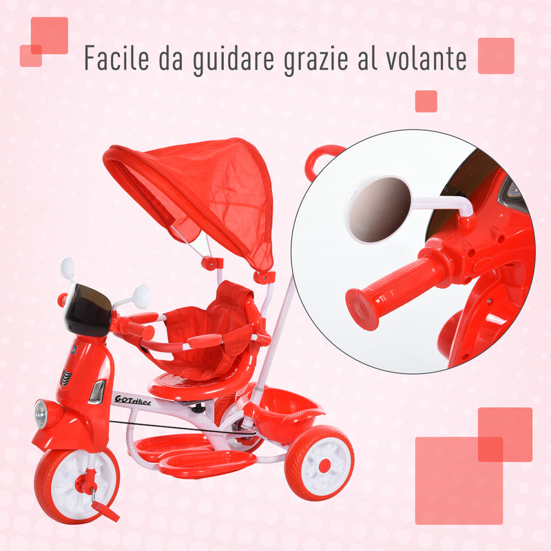 Triciclo Passeggino con Seggiolino Reversibile per Bambini   Rosso-8