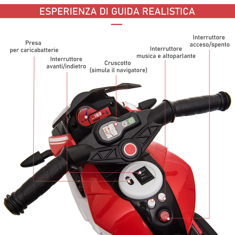 Moto Elettrica per Bambini 6V  Nera e Rossa-6