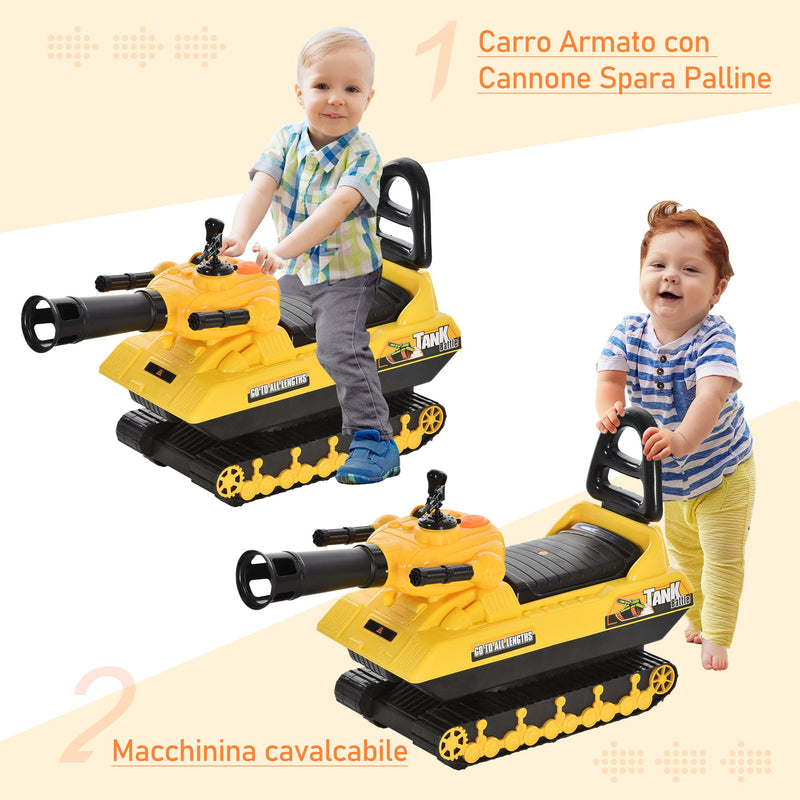 Carro Armato Cavalcabile per Bambini con Cannone Spara Palline Giallo-5