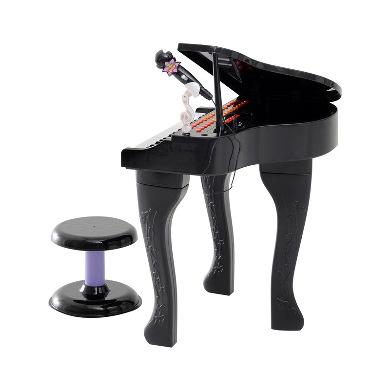Mini Pianoforte Giocattolo per Bambini con Microfono e Sgabello Nero -6