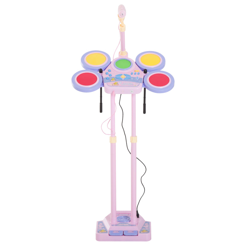 Set Batteria Giocattolo per Bambini con Microfono Rosa -4