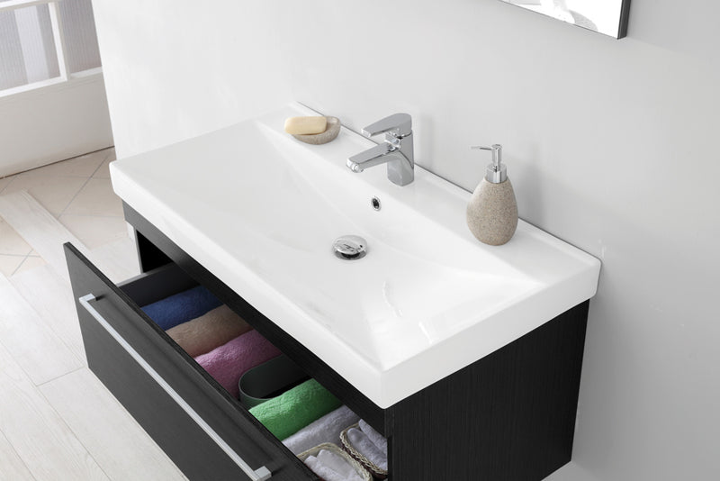 Mobile da Bagno Sospeso Grigio Composizione in Mdf 90Cm-3