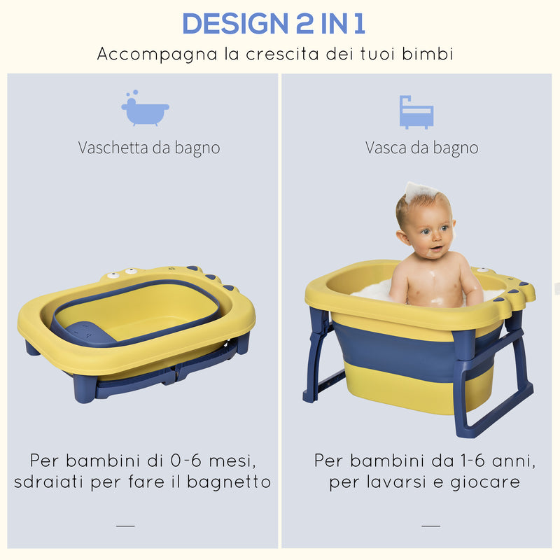 Vaschetta Bagnetto per Bambini 75,3x55,4x43 cm Antiscivolo Pieghevole Giallo e Blu-4