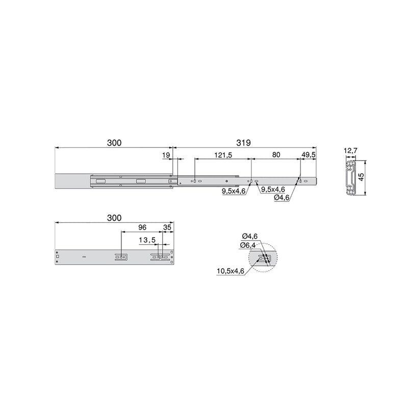 Guide a Sfere per Cassetti con Estrazione Totale e Chiusura Soft H45 mm L300 Bianco Acciaio Emuca-2