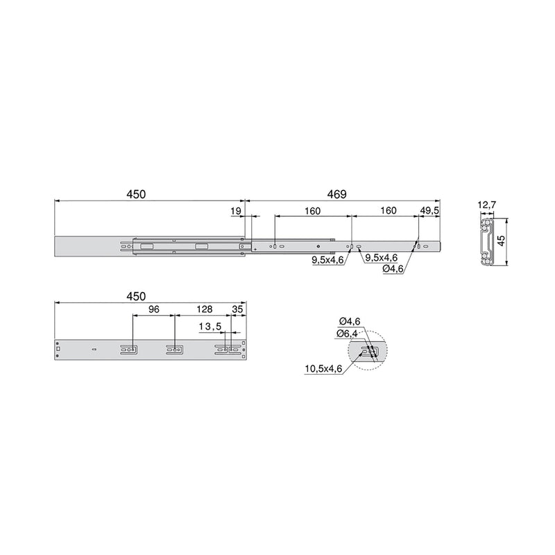 Guide a Sfere per Cassetti con Estrazione Totale e Chiusura Soft H45 mm L450 Bianco Acciaio Emuca-2