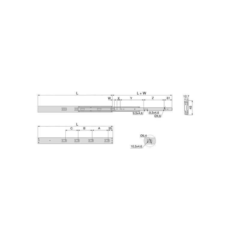 Kit Guide per Cassetti a Sfera 45 x 450 mm Estrazione Totale Chiusura Soft Zincato 5 Pezzi Emuca-2