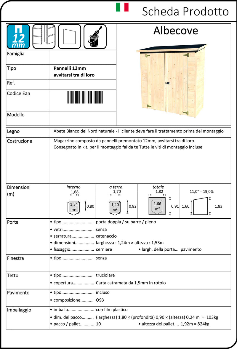 Casetta Box da Giardino per Attrezzi 1,82x0,91m con Pavimento in Legno Abete 12mm Albecove-2