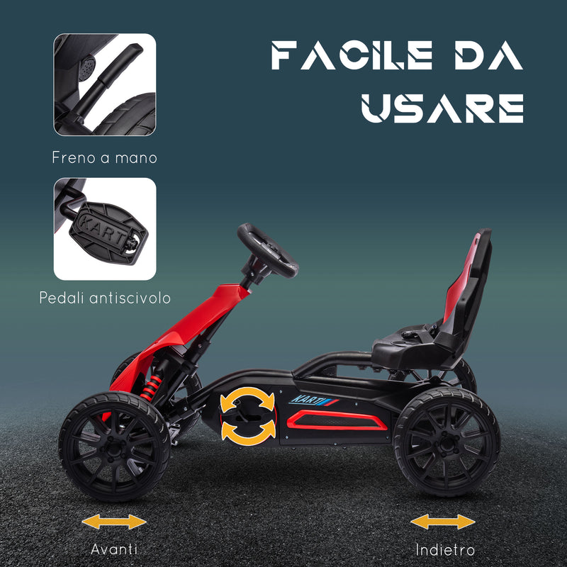 Go Kart a Pedali per Bambini 100x58x58,5 cm Ruote in EVA Rosso Nero-5