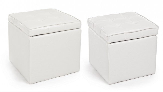 Set 2 Pouf Contenitore Bellville Bianco in Similpelle-1