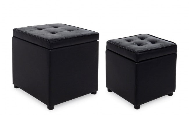 Set 2 Pouf Contenitore Bellville Nero in Similpelle-1