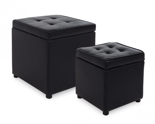 Set 2 Pouf Contenitore Bellville Nero in Similpelle-2
