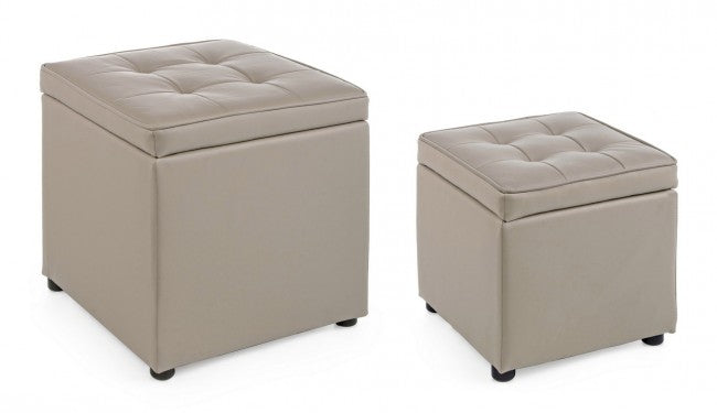 Set 2 Pouf Contenitore Bellville Tortora in Similpelle-1