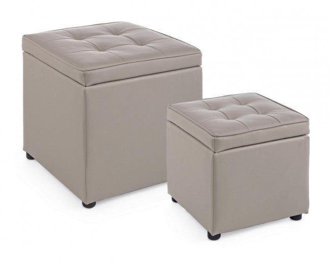 Set 2 Pouf Contenitore Bellville Tortora in Similpelle-2