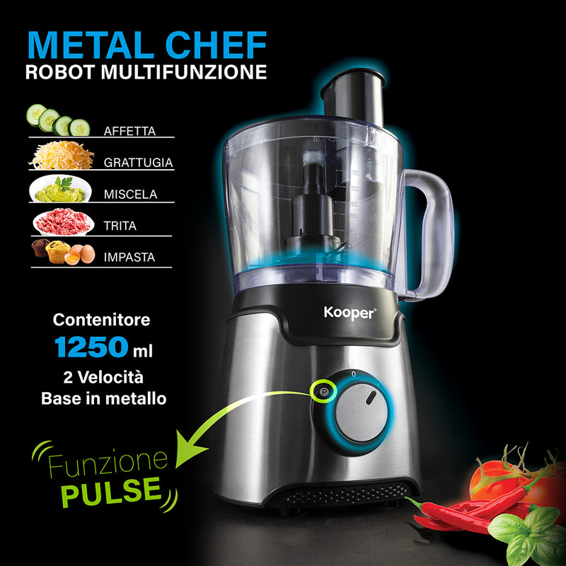 Robot da Cucina Multifunzione 1250ml 600W 2 Velocità + Pulse Kooper in  Acciaio – acquista su Giordano Shop