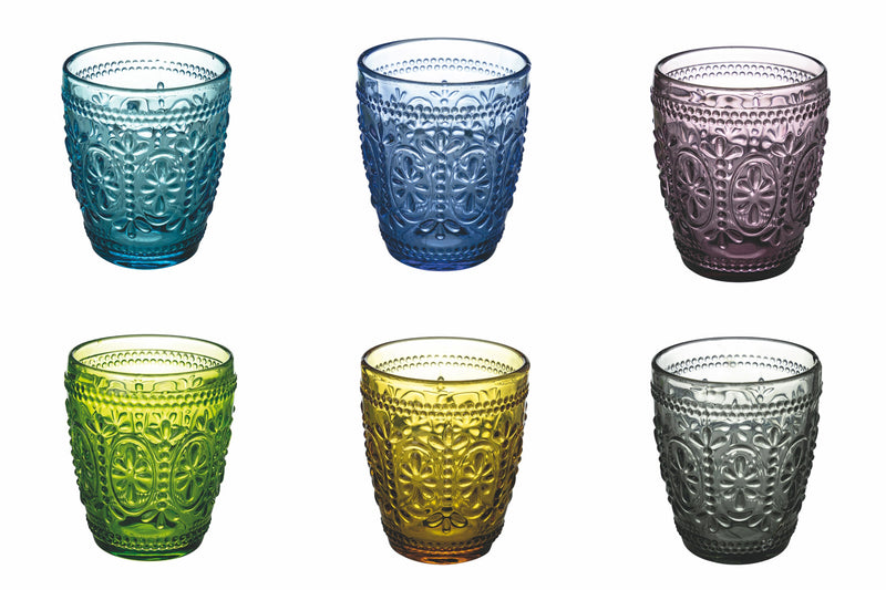 Set bicchieri Geometrie 6 pezzi in vetro colorato con lavorazion