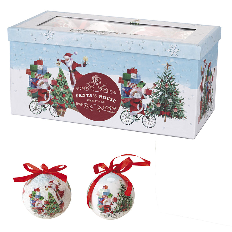 Set 14 Palle di Natale Ø7,5 cm in Polyfoam con Box Babbo Natale in Bicicletta-1