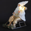 Pupazzo Babbo Natale H60 cm con Slitta e Led in Stoffa Oro e Bianco-2