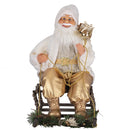Pupazzo Babbo Natale H60 cm con Slitta e Led in Stoffa Oro e Bianco-4