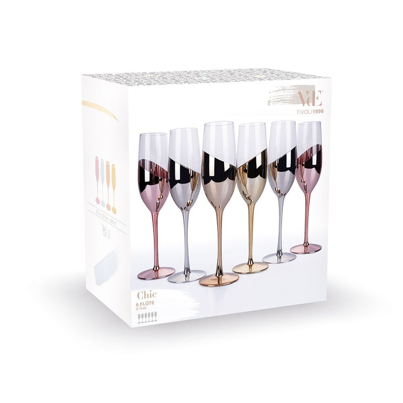 Set 6 Bicchieri da Champagne Chic Flûte in vetro rose gold in Vetro Trasparente e Rose Gold-4