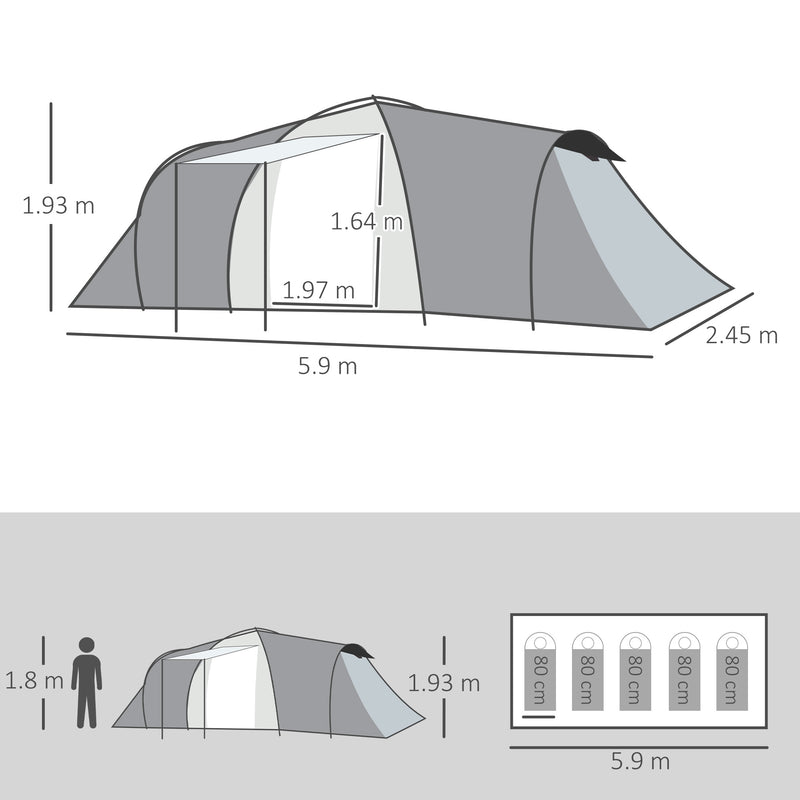 Tenda da Campeggio 4-6 Persone con 2 Camere Impermeabile con Baldacchino 590x245x193 cm  Grigio-3