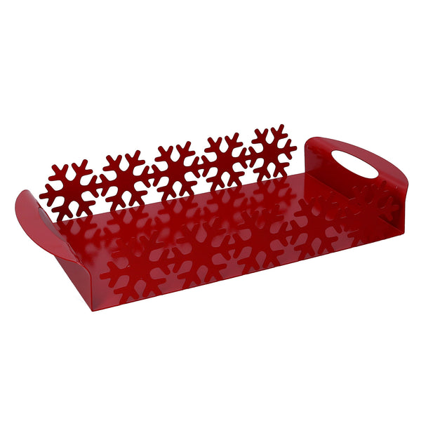 Vassoio in Metallo fiocco neve rosso rettangolare cm 41x20xh6,5 acquista