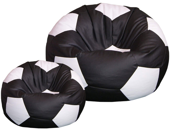 Poltrona a Sacco Pouf Ø100 cm in Similpelle con Poggiapiedi Baselli Pallone da Calcio Nero e Bianco online