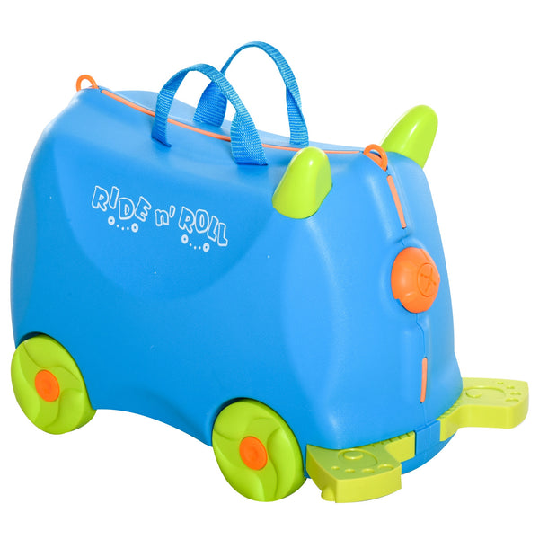 sconto Valigia Trolley Bagaglio a Mano Cavalcabile per Bambini 4 Ruote Azzurra