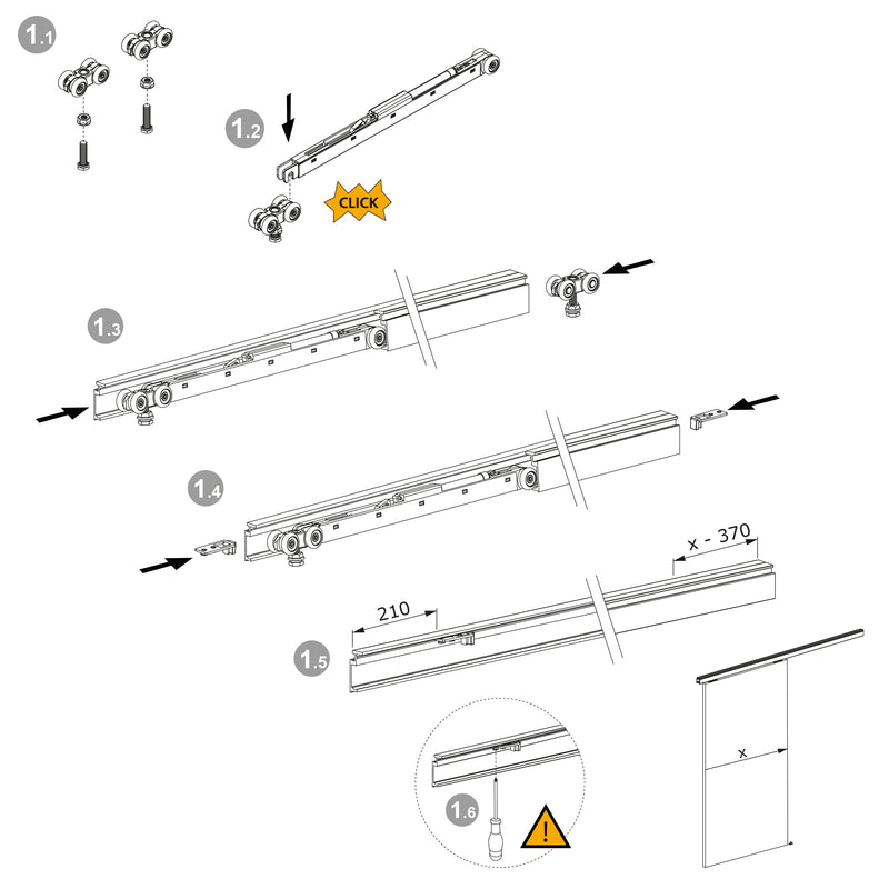 Binario per Porte Scorrevoli con Kit di Accessori 200 cm in Alluminio Emuca-3