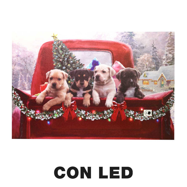 Quadro con led legno cani multicolor rettangolare cm 60x40xh1,8 online
