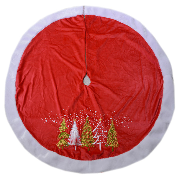 online Copri base Albero di Natale in Tessuto con alberi rosso cm Ø120