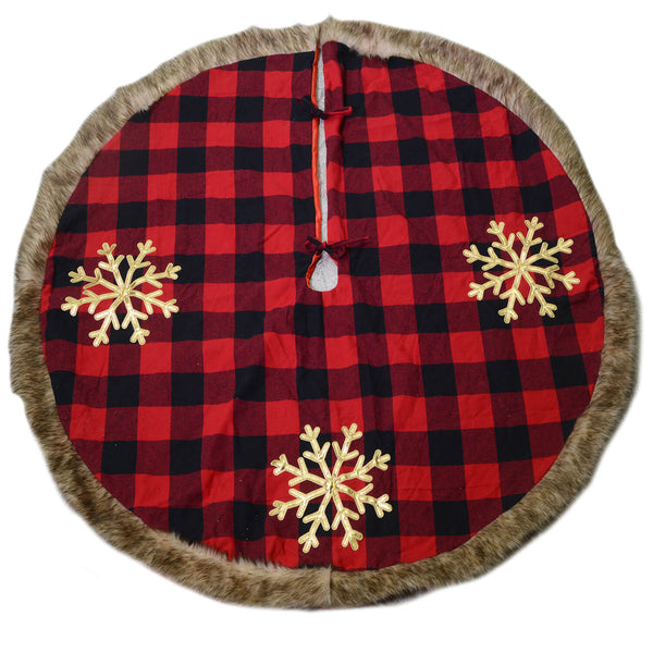 online Copri base Albero di Natale in Tessuto con fiocchi tartan rosso cm Ø120