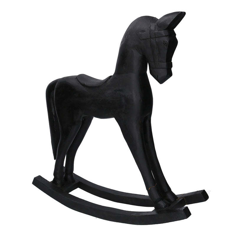 Cavallo a Dondolo Decorativo in Legno nero cm 36x9xh39-1