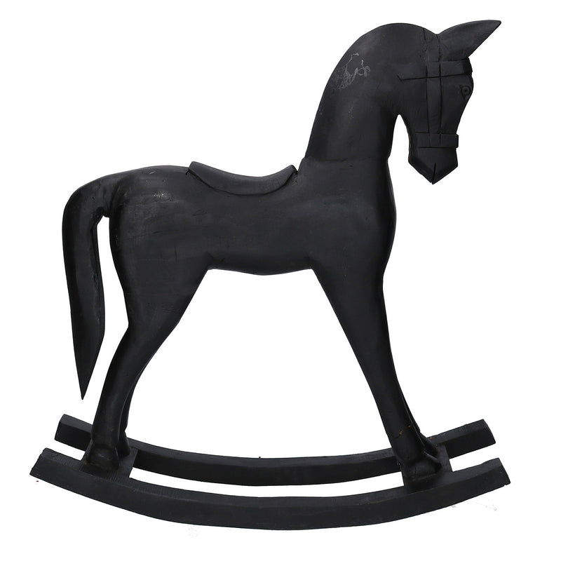 Cavallo a Dondolo Decorativo in Legno nero cm 36x9xh39-3