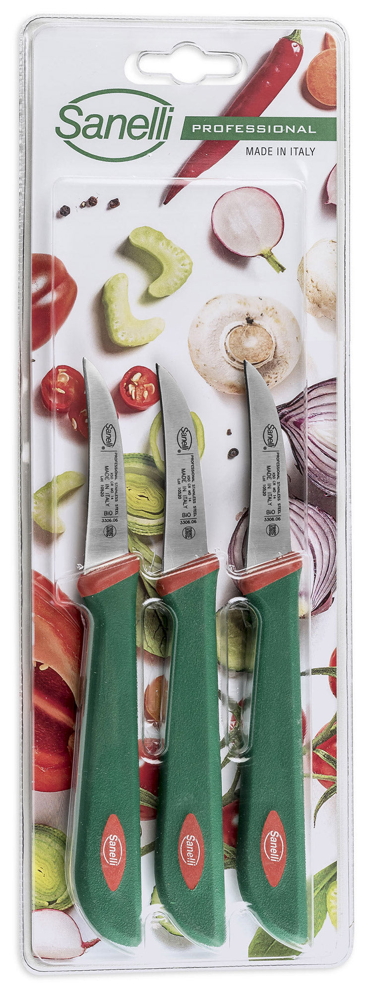 Set 3 Coltelli Spelucchino per Verdura e Frutta Lama 6 cm Sanelli Premana Verde/Rosso-1
