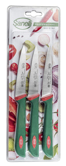Set 3 Coltelli Spelucchino per Verdura e Frutta Lama 10 cm Sanelli Premana Verde/Rosso-1
