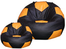 Poltrona a Sacco Pouf Ø100 cm in Similpelle con Poggiapiedi Baselli Pallone da Calcio Nero e Arancione-1