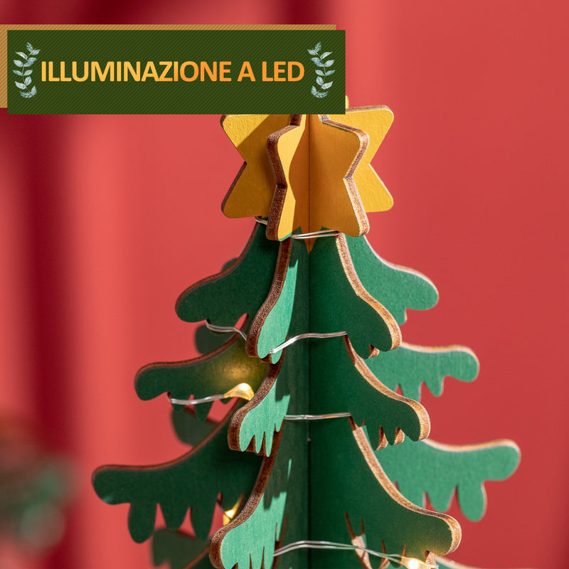 Calendario Avvento di Natale a Cono 22x22x35 cm Con 10 Luci a LED in Compensato-4