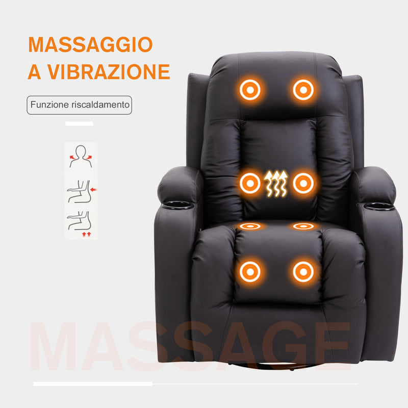 Poltrona Relax Massaggiante Riscaldante in Similpelle Marrone-4
