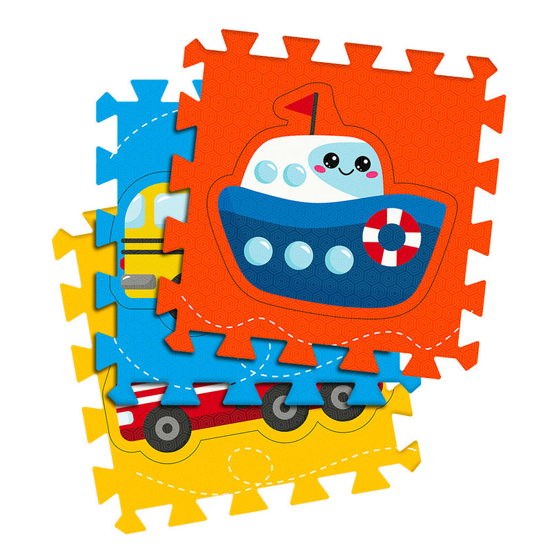 Tappeto Puzzle 9pz per Bambini Componibile Veicoli Multicolore-3