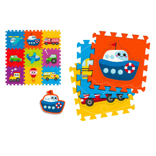 Tappeto Puzzle 9pz per Bambini Componibile Veicoli Multicolore sconto