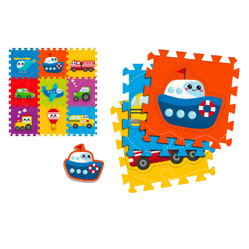 Tappeto Puzzle 9pz per Bambini Componibile Veicoli Multicolore-1