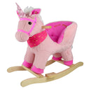 Cavallo a Dondolo per Bambini in Legno e Peluche Unicorno Rosa con Suoni -1