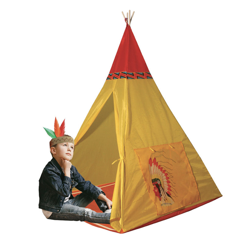 Tenda Indiana per Bambini 100x100x135 cm Struttura in Plastica Tubolare Gialla-2