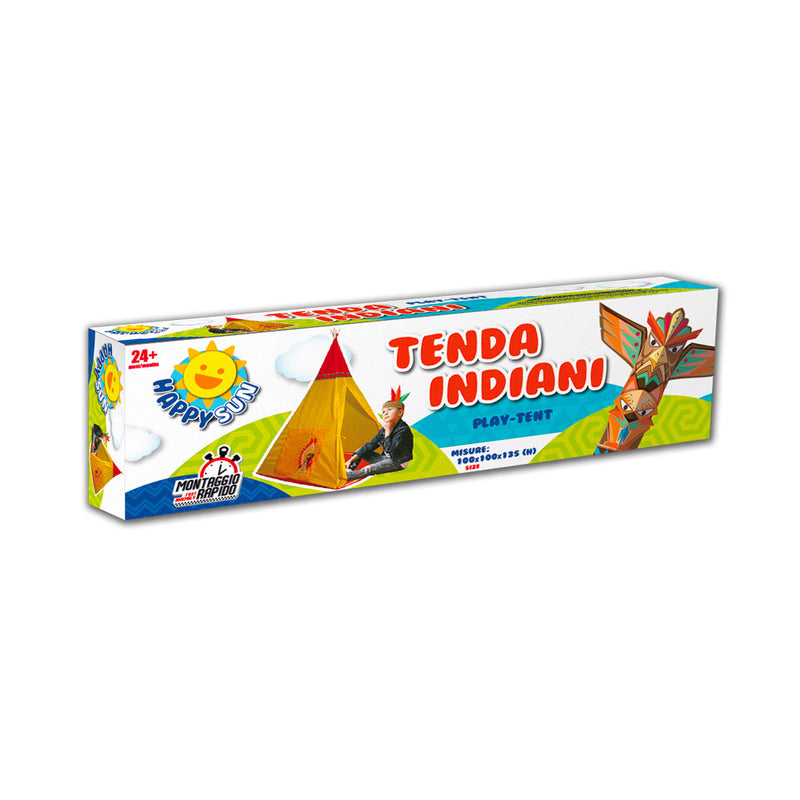 Tenda Indiana per Bambini 100x100x135 cm Struttura in Plastica Tubolare Gialla-3