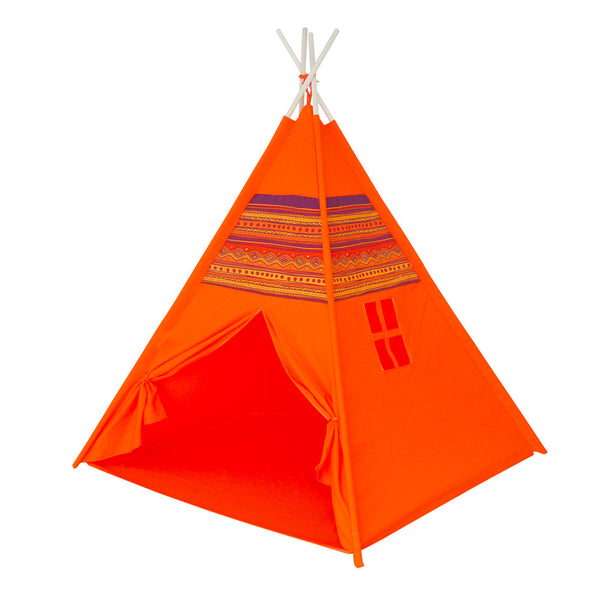 acquista Tenda Indiana per Bambini 120x120x150 cm Struttura in Legno Tubolare Arancione