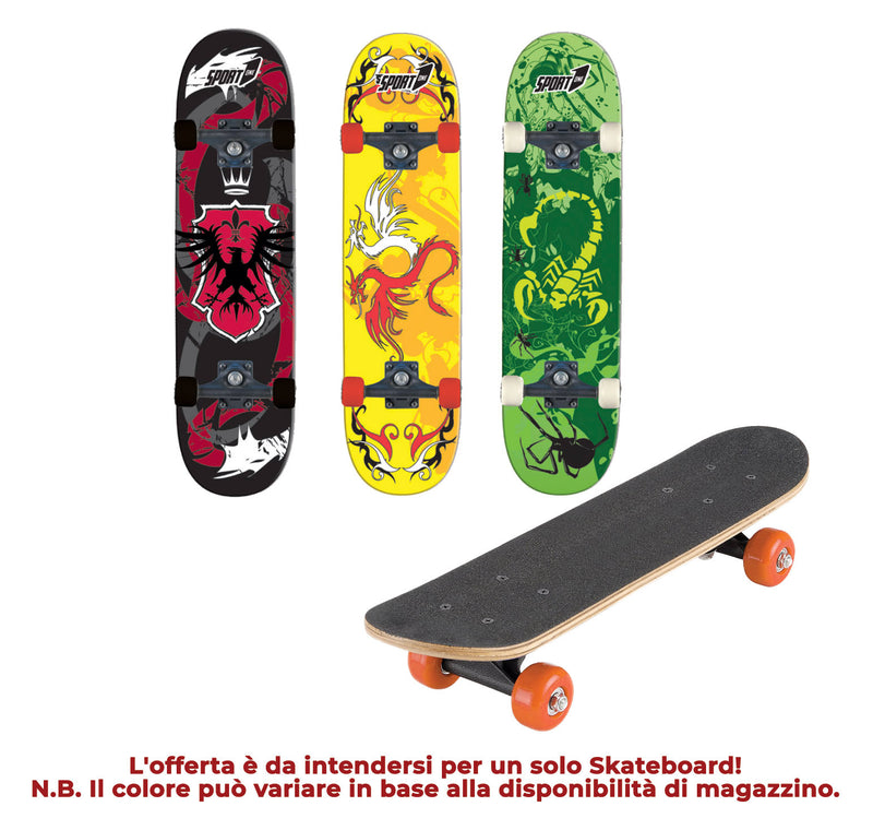 Skateboard con Tavola 80 cm in Legno Concava Orion Rosso Verde e Giallo-5