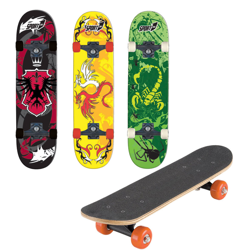 Skateboard con Tavola 80 cm in Legno Concava Orion Rosso Verde e Giallo-1