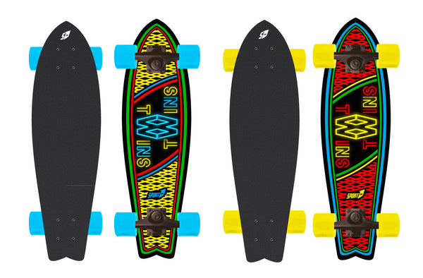 Skateboard con Tavola 70 cm in Legno Coda di Rondine Twins Giallo/Azzurro e Rosso/Giallo prezzo